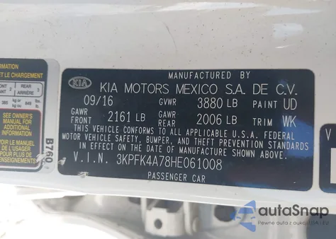 2017 Kia Forte Lx z USA, uszkodzony, nr VIN 3KPFK4A78HE061008